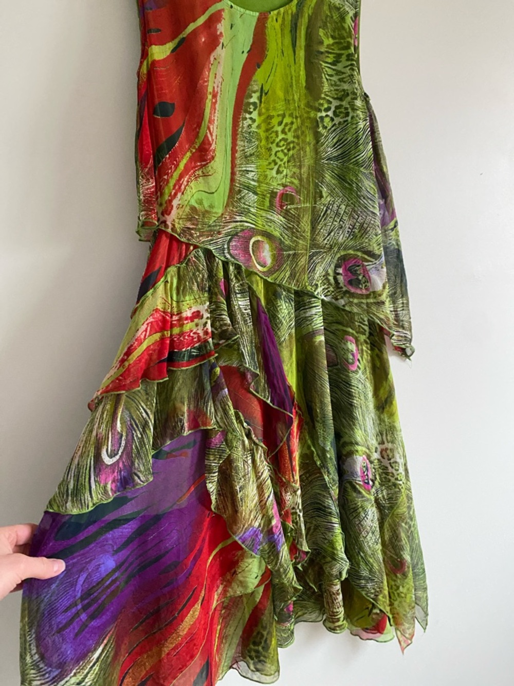 Silk Layered Handkerchief Dress | Abstract Feather Print | Free Size - Picture 5 of 10
